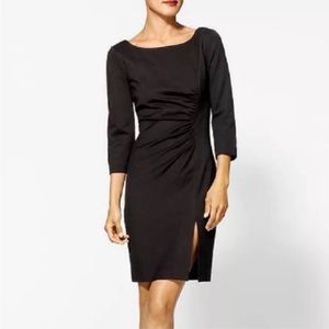 TRINA TURK Elegant Black Snow Bunny Dress Ruched Sides Scoop Neck | Size 2